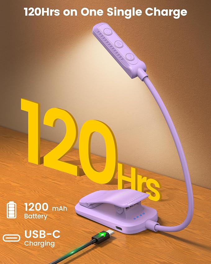Glocusent 13 LED Book Lights for Reading at Night, Gifts for Book Lovers | Rechargeable Eye-Caring 3 Amber Colors Stepless Dimming, Travel Clip-on Lamp, Christmas Stocking Stuffer Reader Men Women Kid