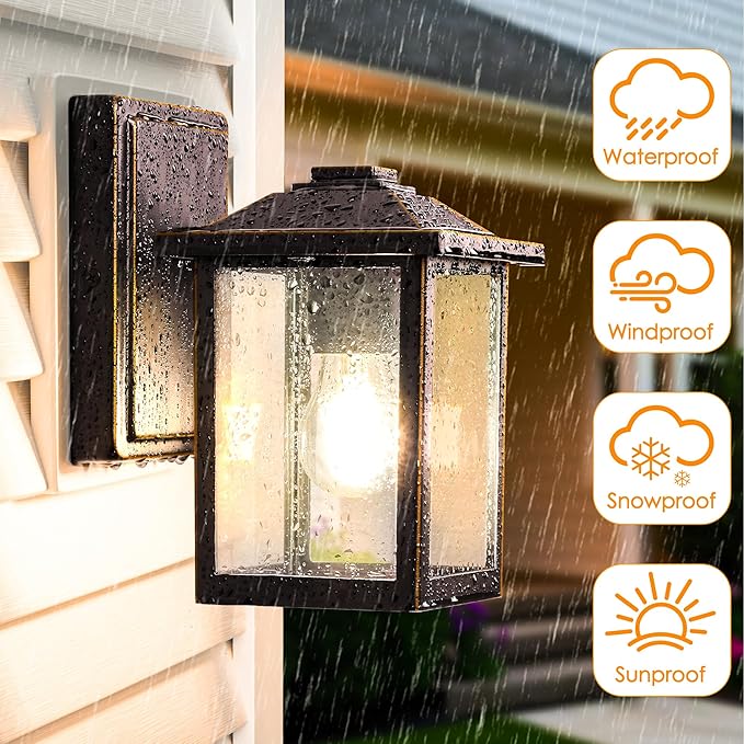 Outdoor Wall Lantern, Exterior Waterproof Wall Sconce Light Fixture, Oil Rubbed Bronze Front Door Mounted Lighting with Glass, Anti-Rust Porch Lamp