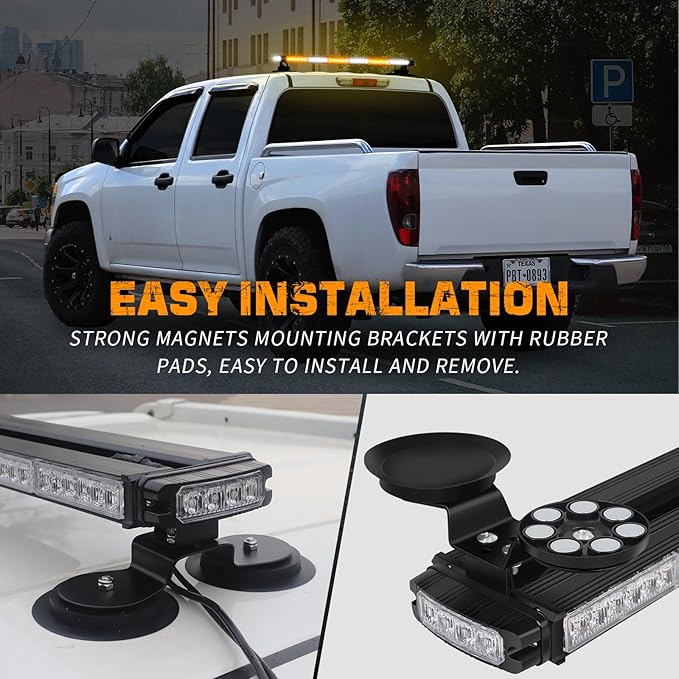 XRIDONSEN 28.4" 80 LED Roof Top Strobe Light Bar Amber White Emergency Warning Hazard Safety Double Side Traffic Advisor Lights w/Controller Magnetic Base for Plow Trucks Construction Vehicles Wrecker