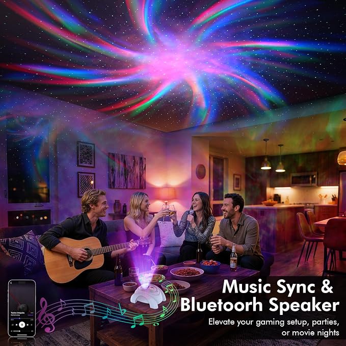 Rossetta Dual Lens Galaxy Star Aurora Projector Night Light for Bedroom | 58 Light Effects, White Noise, Bluetooth Speaker, Music Sync, Remote Control, Timer, Room Decor Gift for Kids Adults Teens