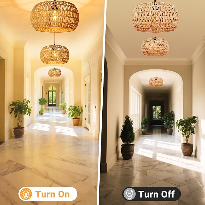 Hanging Lamps Rattan Pendant Light Hanging Lights 16.4ft Plug in Cord Pendant Light Fixture Plug Into Wall Outlet Pendant Lighting with On Off Switch for Bedroom Living