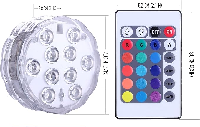 Submersible LED Lights Remote Control, RGB Multi Color Changing Waterproof Light for Pool, Vase Base, Spa, Aquarium, Pond, Hot Tub, Decoration, Party, 4-Pack