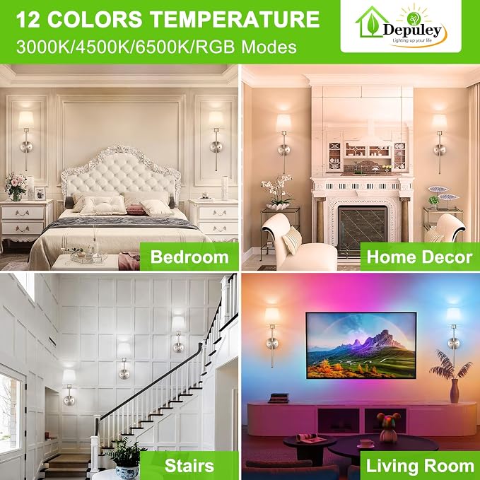 Depuley Battery Operated Wall Sconce: Set of 2 Wireless Wall Lights with Remote for Bedroom - 12 Colors Rechargeable Wall Lamp for Living Room Dining Room Hallway Bathroom Staircases - Nickel 24 Inch