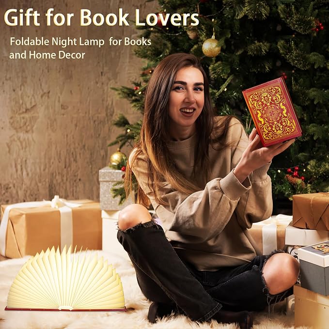 Uniwolk Book Lover Gift | Foldable Rechargeable Book Light, 5 Color Modes | Bookshelf Lantern Paper Lamp | Reading Nooks & Home Decor, Bookish Gifts for Readers & Women, Mini Library & Bookshelf Decor