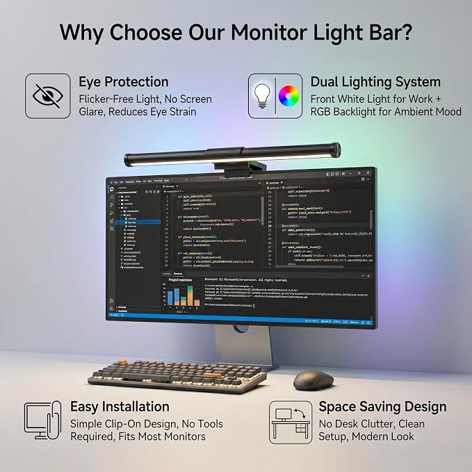 Monitor Light Bar – Full Spectrum LED Screen Lamp, No Glare Eye Care, USB Powered, Home Office Desk Light