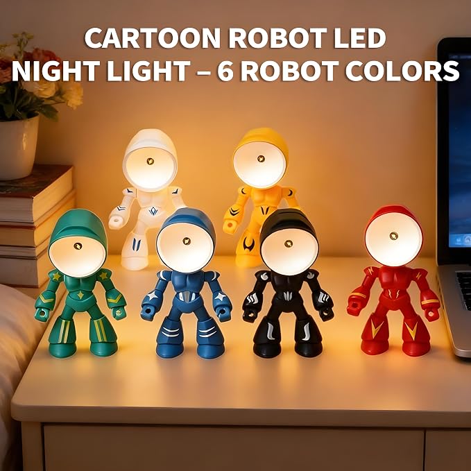 LED Mini Night Light,Adjustable Cute Cartoon Robot Companion Table Light,Adjustable Lonely Robot Cartoon Cute Robots Design Companion Table Light Magnetic Base for Gifts (White)
