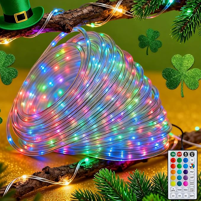 66Ft LED Rope Lights, 16 Color Changing St. Patrick's Day String Lights with Remote, 200 LEDs Outdoor Party Lights for Holiday, Garden, Patio, Décor