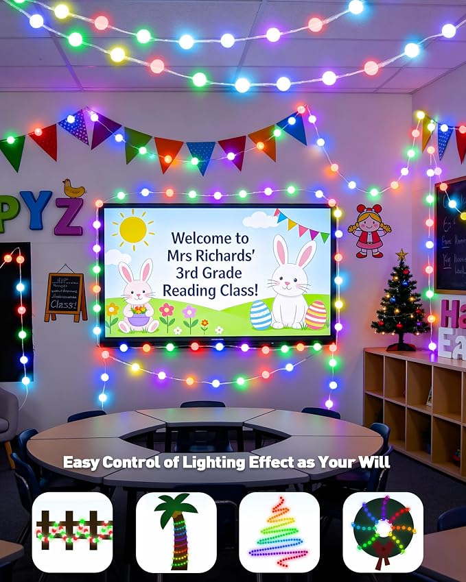 JMEXSUSS Smart Globe String Lights for Classroom Dorm, RGB Fairy Lights | 33FT 66 LED, App & Remote Control, Music Sync, Color Changing , Twinkle String Lights for Bedroom Christmas DIY Gift Decor
