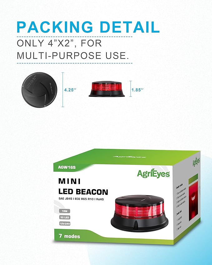 Agrieyes W16S Amber LED Beacon Lights, Emergency Strobe | Warning/Strobe Flashing