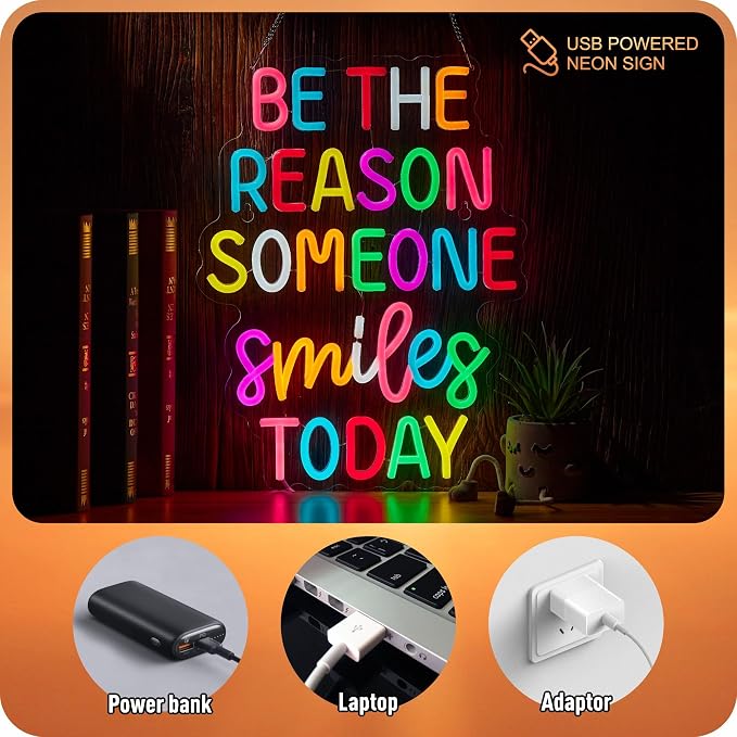 Be The Reason Someone Smile Today Neon Sign, Positive Affirmation LED Light for Wall Decor Multicolored Positive Motivational Quote for School Classroom Kids Room Home Compatible with Timer (15.7 X 12.6 in)
