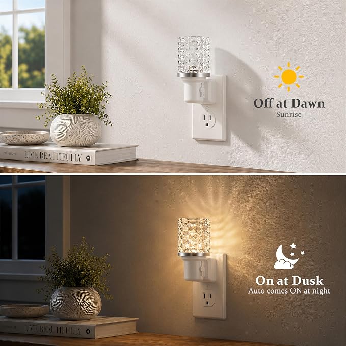 JandCase LED Night Light, Dimmable Night Lights Plug into Wall,Dusk to Dawn | Modern Nightlight, Auto On Off Light Sensor, 3000K Soft White Night Light 0-100LM Brightness, Bathroom Hallway Bedroom Decor