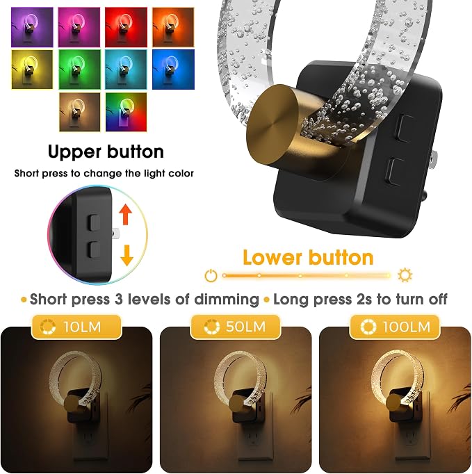 L LOHAS LED Night Lights Plug into Wall, Changing RGB Night Light | Dusk to Dawn Sensor, 180° Rotatable Bubble Nightlight Plug in Wall for Halloween, Christmas, Holiday, Hallway