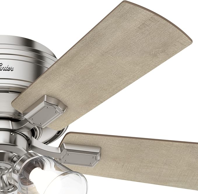 Hunter Crestfield, Indoor, Ceiling Fan, Quiet, 42 inch, Brushed Nickel | with LED Lights and Pull Chain, Low Profile Flush Mount, 5 Blades, For Bedroom, Living Room, Kitchen, 52154