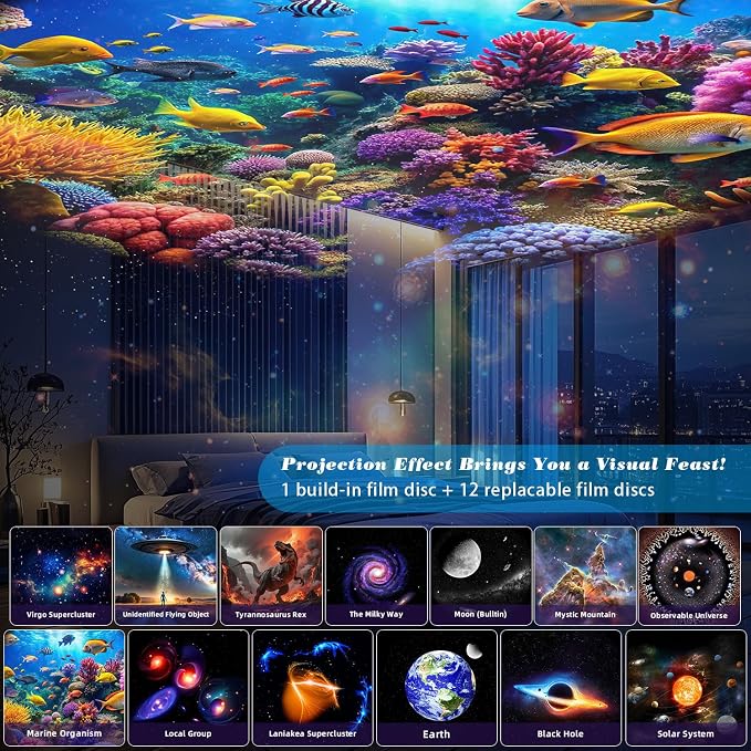 Galaxy Projector Pro for Bedroom,13 in 1 Planetarium Star Projector with White Noise,Timer,Remote,Music Speaker,360° Rotating Ceiling Night Light,LED Space Night Light Projector for Kids Adults Gifts