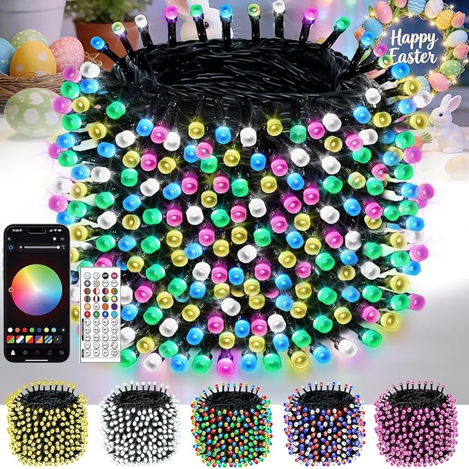 2026 New Smart Color Changing Easter String Lights | 206FT 600LED App Control RGB LED Pastel Lights with Remote & Timer, Waterproof Twinkle Easter Lights Indoor Outdoor for Easter Decor Party