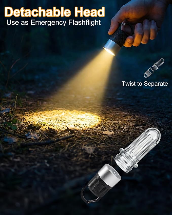 pearlstar 4 Pack Led Camping Lantern USB Rechargeable Outdoor Tent Lights with Clip for Hanging Hook Camping Flashlight Emergency Lamp, 4 Modes/IPX5 Waterproof/Battery Powered (Black)