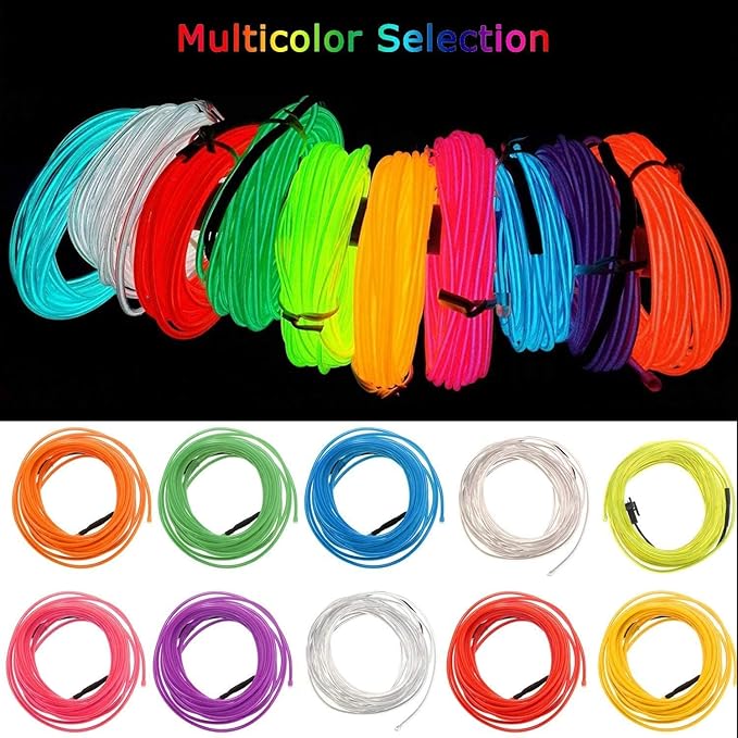 JIGUOOR EL Wire Battery Pack 9.8ft / 3m Bright Neon Light Strip 360° Illumination Neon Tube Rope Lights for DIY, Festival, Party Decoration, Pub, Halloween, Chrismas (9.8ft / 3m, Purple)