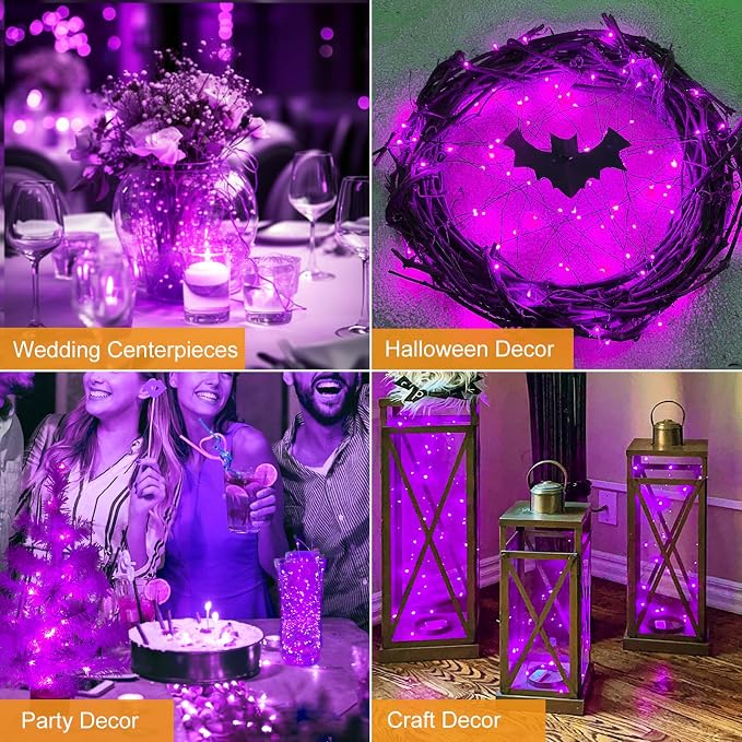 btfarm 12 Pack Purple Halloween Fairy Lights Battery Operated with 3 Modes | 7Ft 20 Led Twinkle Lights, Waterproof, Bulk Mini Silver Wire for Mason Jars Spooky Party Table Centerpiece Decor