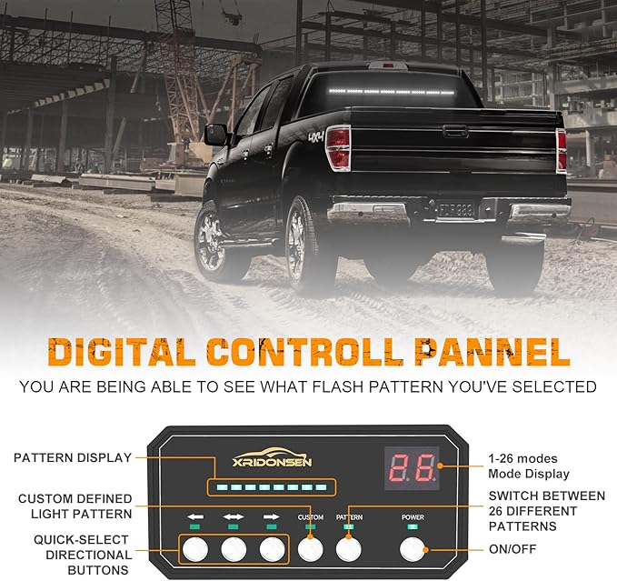 XRIDONSEN 35 inch White Traffic Advisor Light Bar 48 LED Emergency Strobe Lights Safety Warning Lights Front/Rear Window w/Display Controller for Firefighter Police Law Enforcement Vehicles Trucks