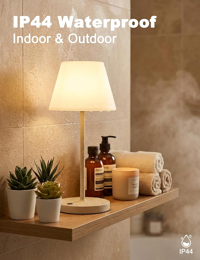 Mini LED Cordless Table Lamp Rechargeable, 3000mAh Battery Operated Shower Lamp Waterproof, Touch Dimmable 2700K Night Light for Patio Camping Dining Outdoor (Mini Green)
