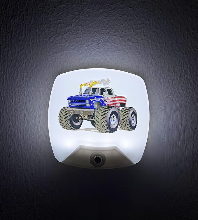 2 Pack - Cartoon Truck LED Plug-in Night Light for Kids - Wall Lamp Take Good Care Children Sleep Light Sensor Auto Controlled Nightlights for Baby Nursing