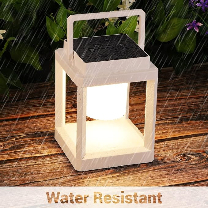 Outdoor Table Lamp, 3-Level Brightness LED Nightstand Lantern, Portable Rechargeable Solar Lamp IP44 Waterproof, Touch Control Outdoor Cordless Lantern for Patio/Walking/Reading/Camping