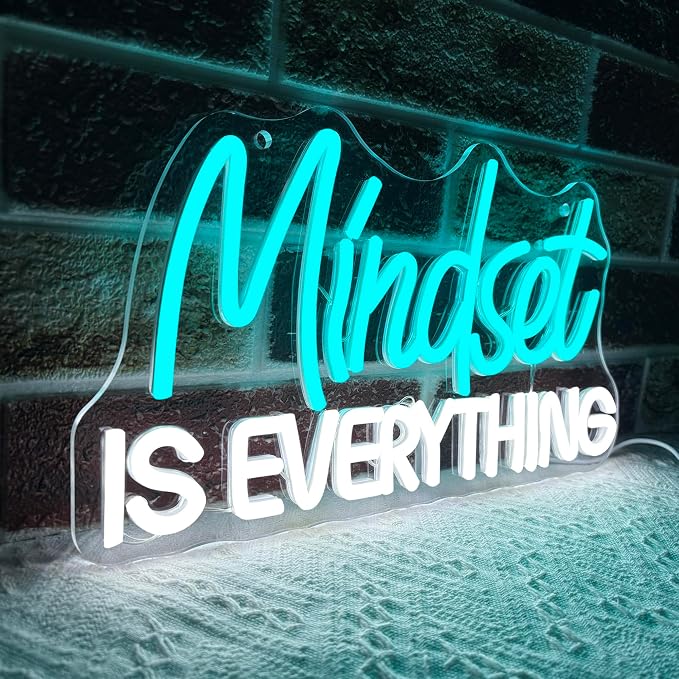 Mutank Mindset Is Everything Neon Sign Wall Decor, Motivational Neon Light USB Powered LED Dimmable, for Classroom Decor Office Gym Library Bedroom Bar Sign(14.1 * 7.8 In)
