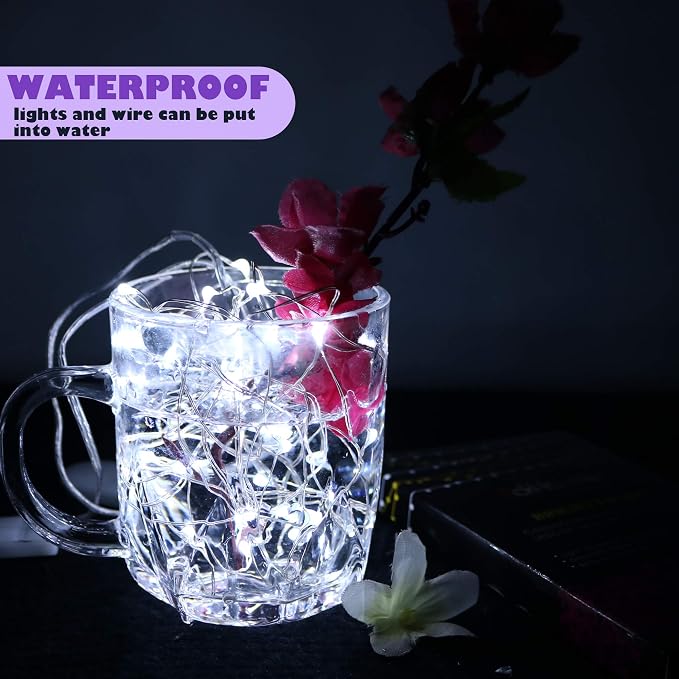 6 Pack Fairy Lights Battery Operated String Lights w/ Timer,2 Remotes,20LED | 6.5ft Cool White Firefly Lights,Waterproof Silver Wire Twinkle Lights DIY Mason Jar Wedding Party Christmas Table Decor
