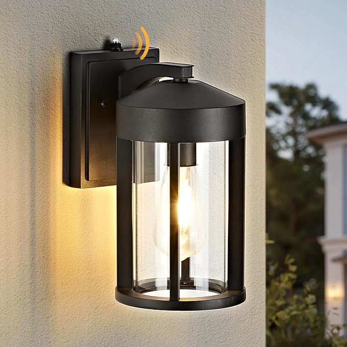 Dusk to Dawn Outdoor Lights Fixture Wall Mount–Geometric Industrial Black Exterior Wall Sconce, Waterproof Anti-Rust with Photocell Sensor Outside Porch Light for House Patio Entryway Garage