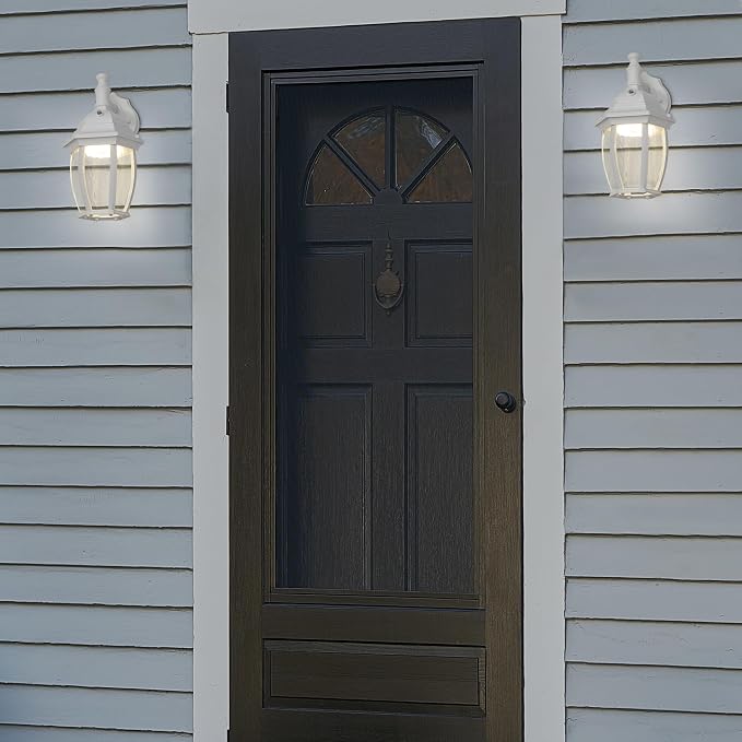 Maxxima LED White Outdoor Wall Light, 580 Lumens 3000K, Dusk to Dawn Sensor | Clear Water Glass, Warm White, Photocell Sensor, Exterior Patio or Porch Sconce Fixture