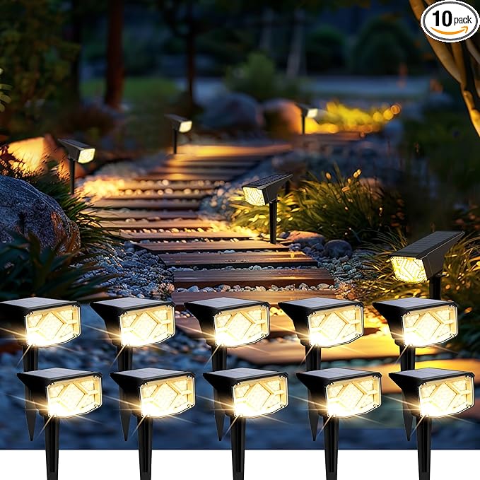 SOLPEX Solar Spot Lights Outdoor Waterproof 10 Pack Warm White | Solar Landscape Spotlights Outdoor, Compact Design Spot Lights, Flood Lights for Garden Yard Pathway House Tree Outside