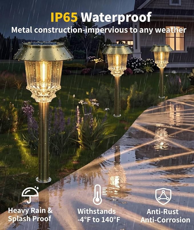 XMCOSY+ Solar Pathway Lights Outdoor, 6 Pack Bright Solar Landscape Lights | 10-40 LM Dimmable White Path Lights, Auto On/Off, 12H Lighting, All-metal & Aluminum Waterproof Solar Powered Garden Light
