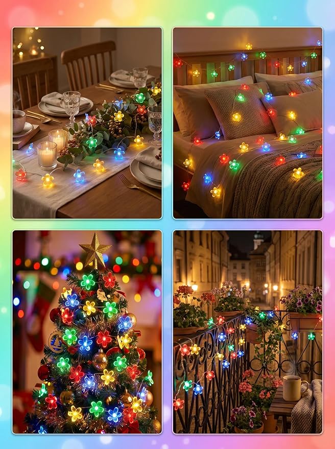 Flower Battery Operated Indoor String Lights 30L Cherry Blossom Fairy Light | Waterproof Outdoor Garden Party Camping Birthday Wedding Room Multicolor