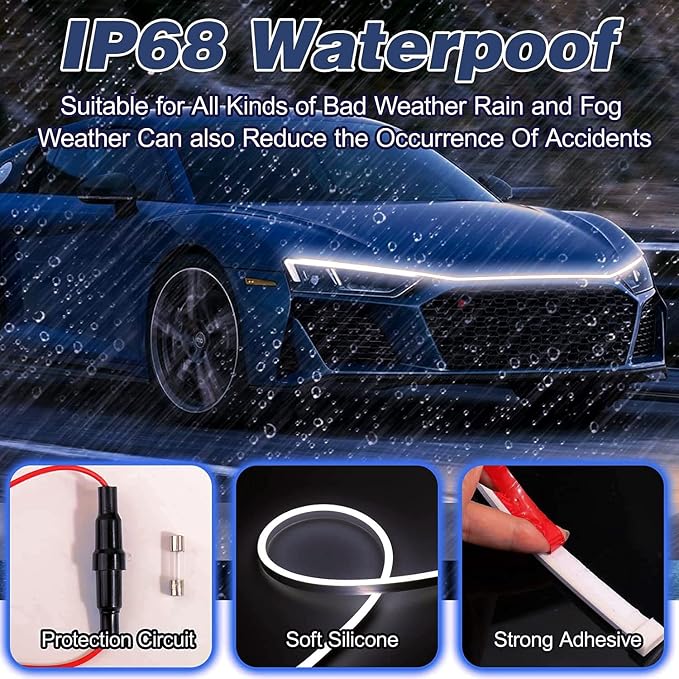 Car LED Hood Light Strip for Cars, SUVs, Trucks, White, 59 Inch | 12V, Flexible Waterproof, Universal Daytime Running Lights, Dynamic Scan Start-up Effect, Super Bright Bonnet Lights