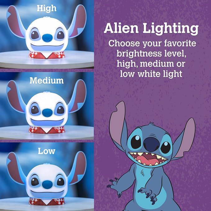 Disney Squish'ems Lilo & Stitch Night Light for Kids, Soft Silicone | Dimmable Kids Bedside Lamp, Light for Kids Room, Bedroom, and Playroom, USB Powered with AAA Battery Option