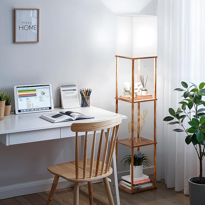 SHINE HAI Floor Lamp with Shelves, 3-Tier Square Modern Shelf Lamp | 3CCT Bright Bulb Included, Tall Standing Lamps for Living Room Bedroom Office