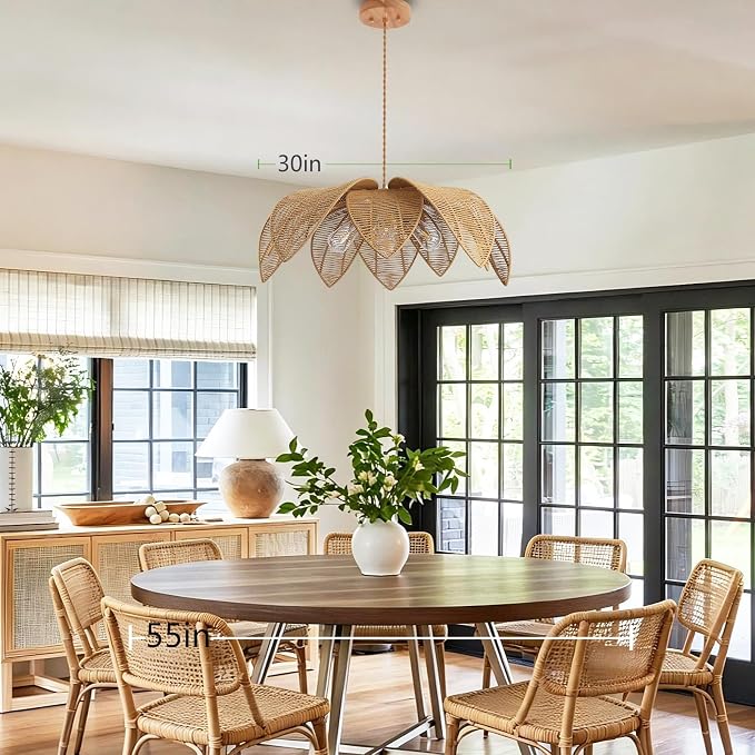 Adjustable Large Petal Rattan Chandelier, 30 Inch 4-Light E26