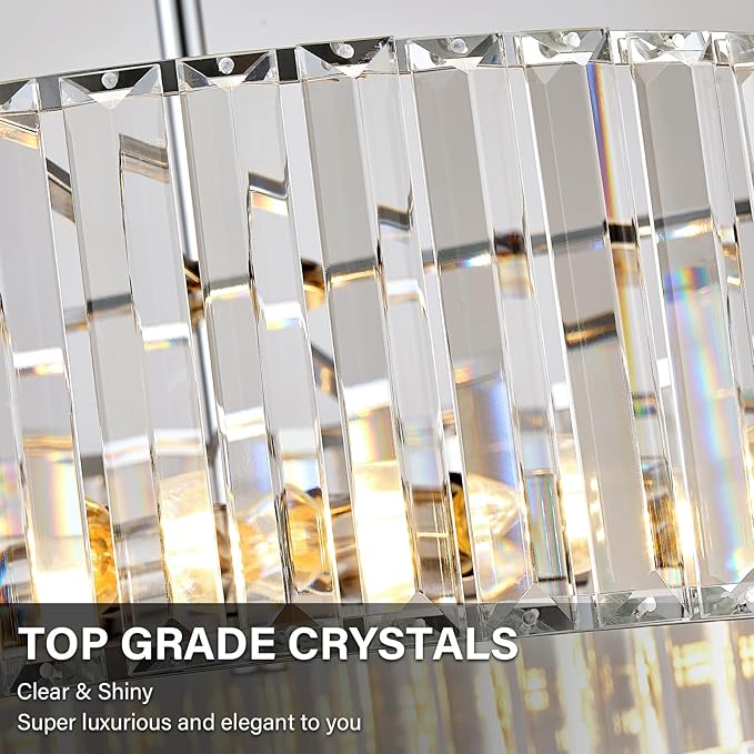Chrome Crystal Ceiling Light Fixture, Modern Semi Flush Chandelier, Round Hanging Lighting Chandeliers for Dining Room, Kitchen, Bedroom, 3-Light, 15.74 Inch