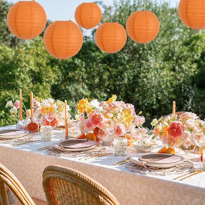 BEISHIDA 12 Inch Orange Paper Lanterns 6Packs Hanging Round Chinese Lantern | Paper lanterns party decorations,Chinese/Japanese Paper Lanterns,Birthday,Wedding,Christmas,Home decorative outdoor