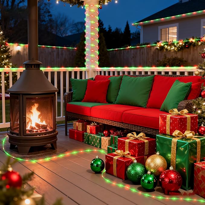 100FT 300 LED Rope Lights for Outside, Connectable Rope Lights Outdoor Waterproof with 8 Modes, Plug in Christmas String Lights for Deck, Garden, Fence, Backyard, Pool, Patio, Tree Decor - Red Green