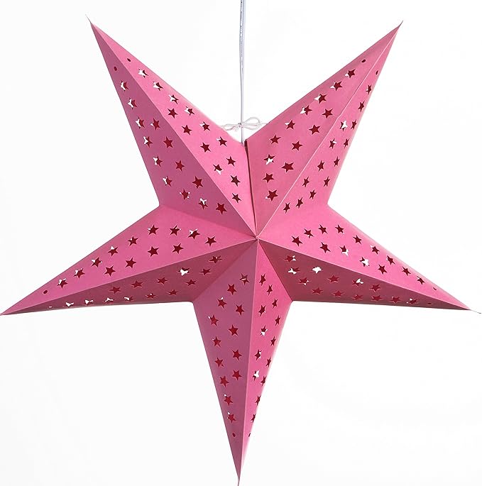 Solid Pink Paper Star Lantern with 12 Foot Power Cord Included