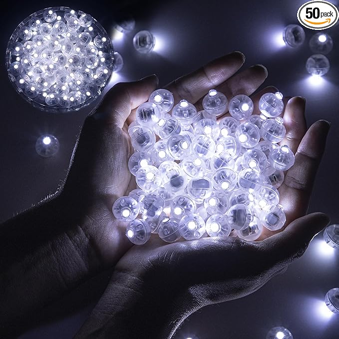 50pcs Balloon Lights Mini Led Lights Round Long Standby Time Ball Lamps Paper Lantern Balloon Lamps for Birthday Party Christmas Halloween Decoration White