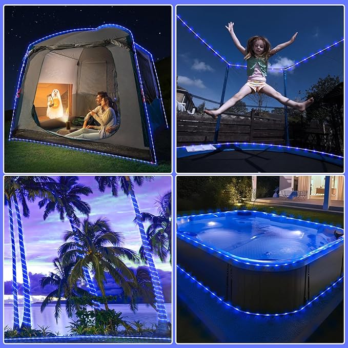 33FT 135 LED Solar Rope Lights Outdoor Waterproof, Blue Solar String Lights for Outside, 8 Modes Solar Powered Fairy Light for Pool Trampoline Garden Backyard Patio Tree Party Decorations