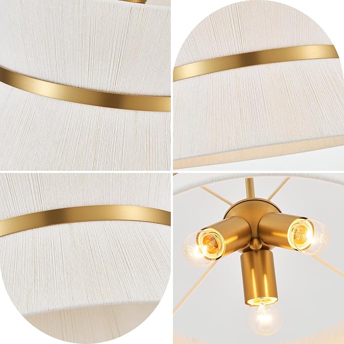 18" Hand Woven Boho Chandelier White and Brass Coastal Pendant Light for Living Dining Room Kitchen Island Cottage, UL Listed