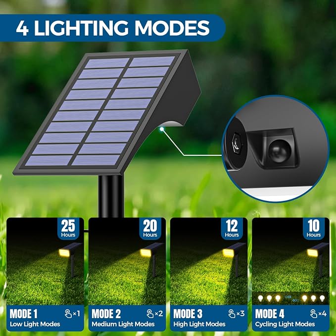 WENATY Solar Spot Lights Outdoor, IP65 Solar Spotlights Warm White, 6 Pack | IP65 Waterproof, Auto On/Off LED Powered Yard Garden Flood Solar Light for Outside Pathway Wall Tree Lawn Uplights Lights