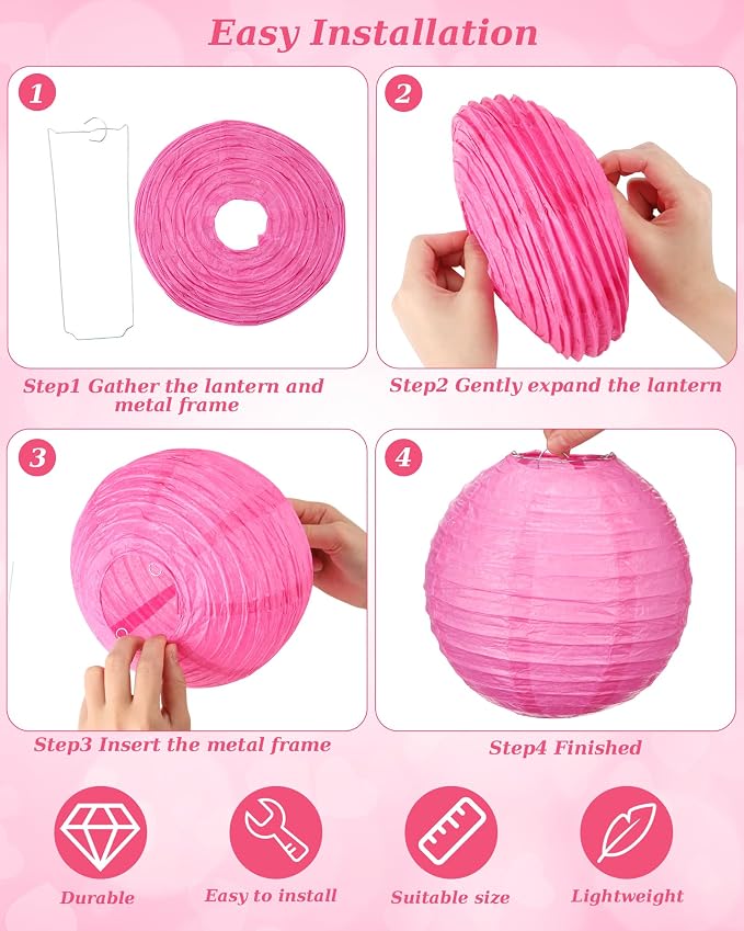 Treela 48 Pcs Paper Lanterns Party Decorations Round,Pink Series