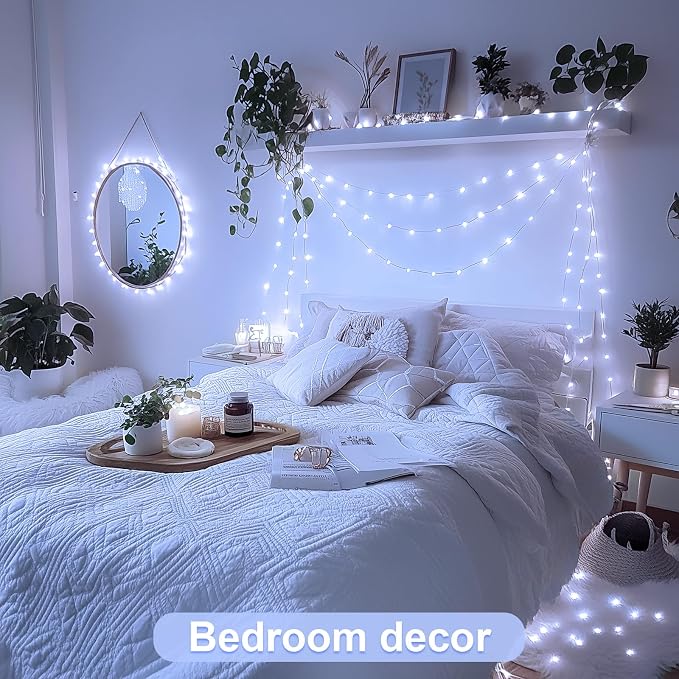 JMEXSUSS 2 Pack White Fairy Lights Battery Operated, Total 200 LED 66ft | Twinkle Lights with Remote, Timer, 8 Mode White String Lights for Bedroom Backdrop Dorm Ceiling Centerpiece Tree Party Decor