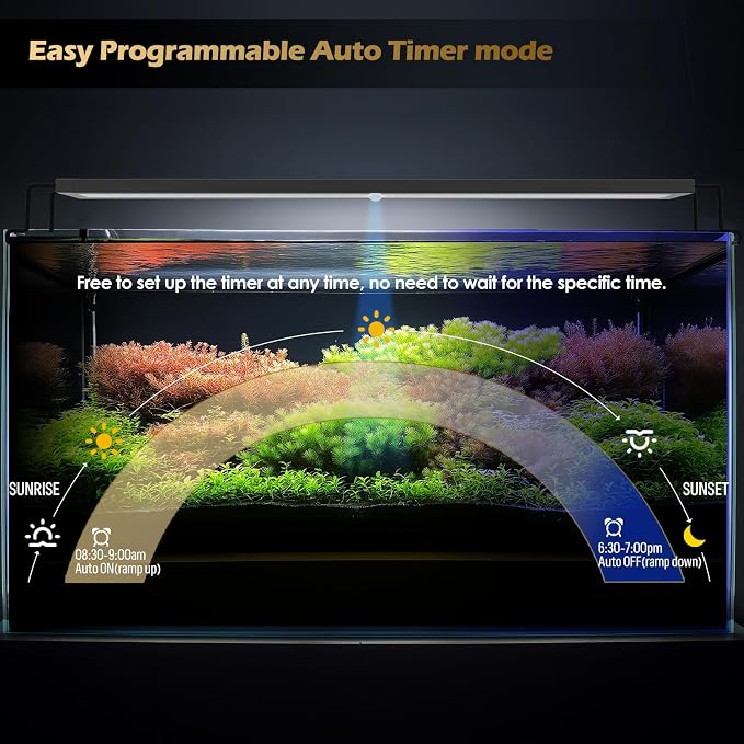 48-53in Freshwater Fish Tank Light, LED Aquarium Light with Moon | Auto Timer with Remote, IP67 Planted Tank Light, Full Spectrum Dimming RGBW+Moon, Fish/Plant/Moon Presets, Custom Mode