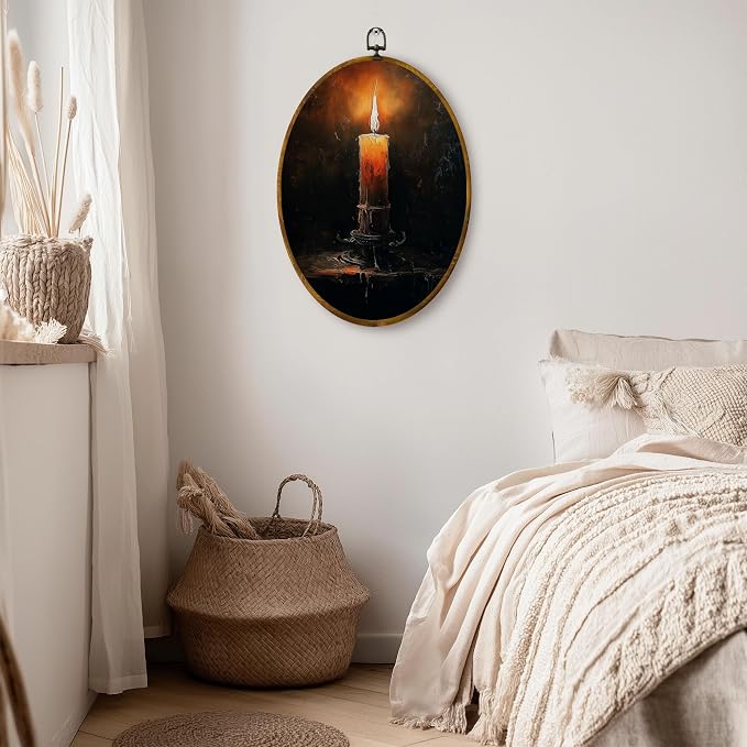 zewepri Burning Candle Oval Wall Art, Gothic Dark Academia Decor, 8.5x11.5 | Moody candlelight print adds vintage gothic charm to bedrooms, bathrooms, living rooms, farmhouse spaces, or gallery walls