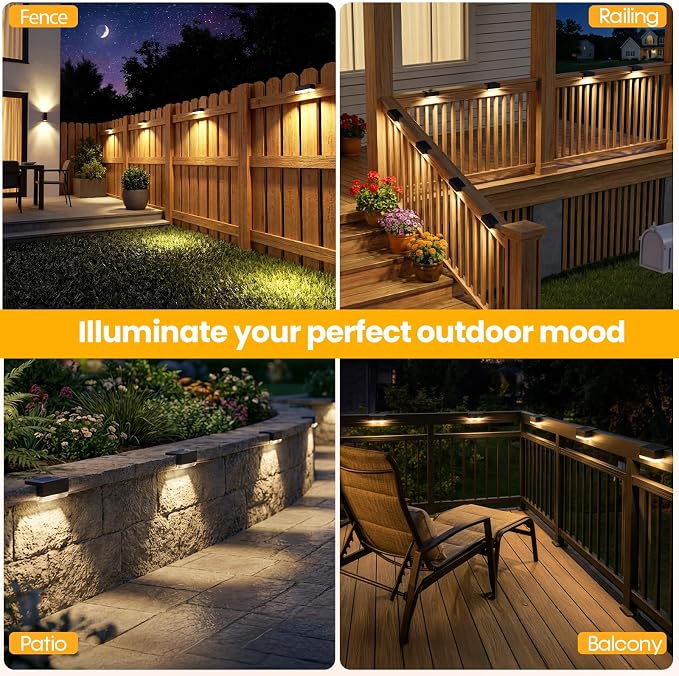 JOFIOS Solar Deck Lights, 3 Color Modes,Waterproof,Black, 8 Pack | 3 Color Modes, IP65 Waterproof,Solar Lights for Deck,Fence,Step,Patio,Backyard Decor